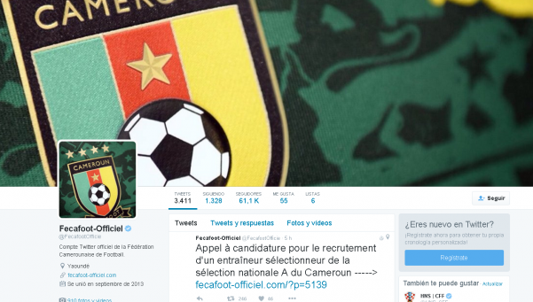  Insólito: Camerún busca DT para su selección vía Twitter