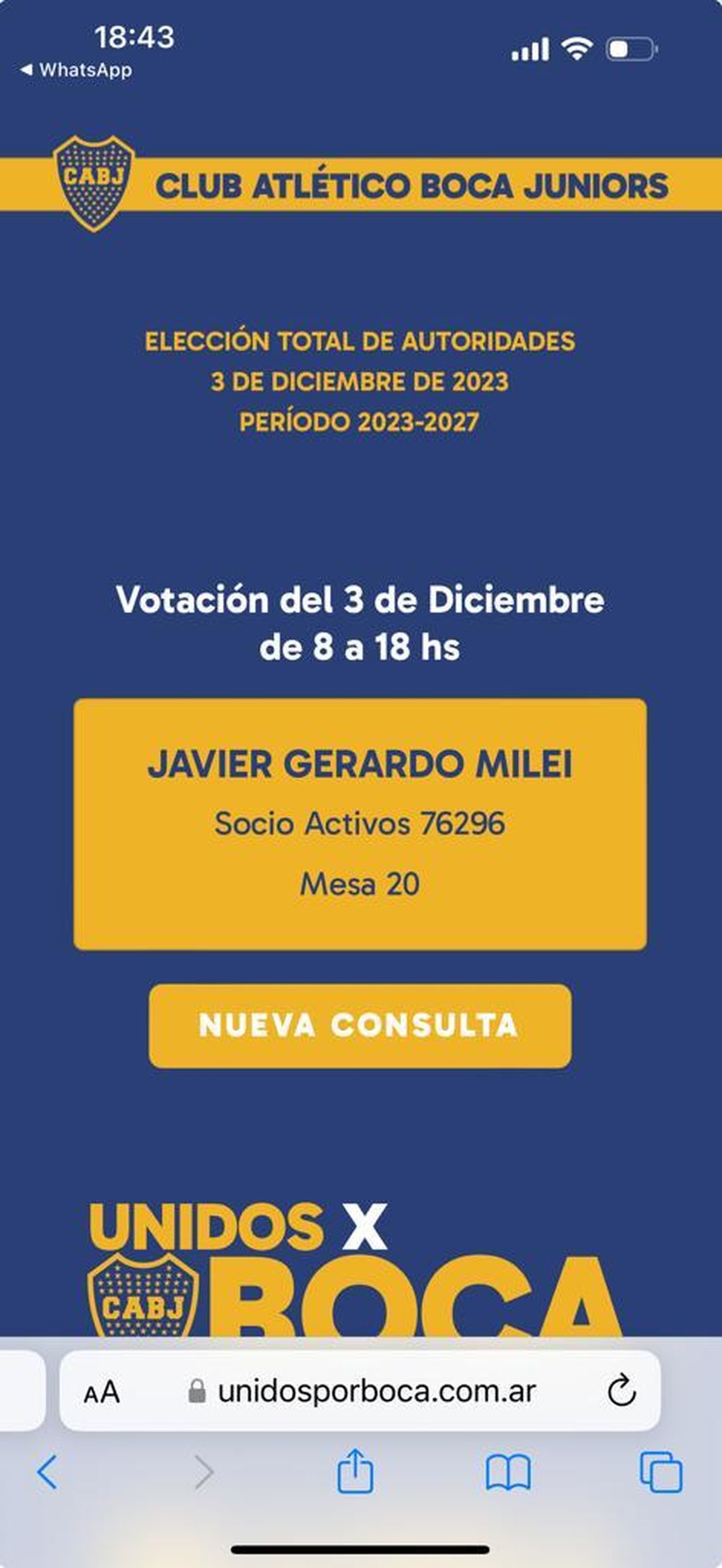 Javier Milei irá a votar en las elecciones de Boca