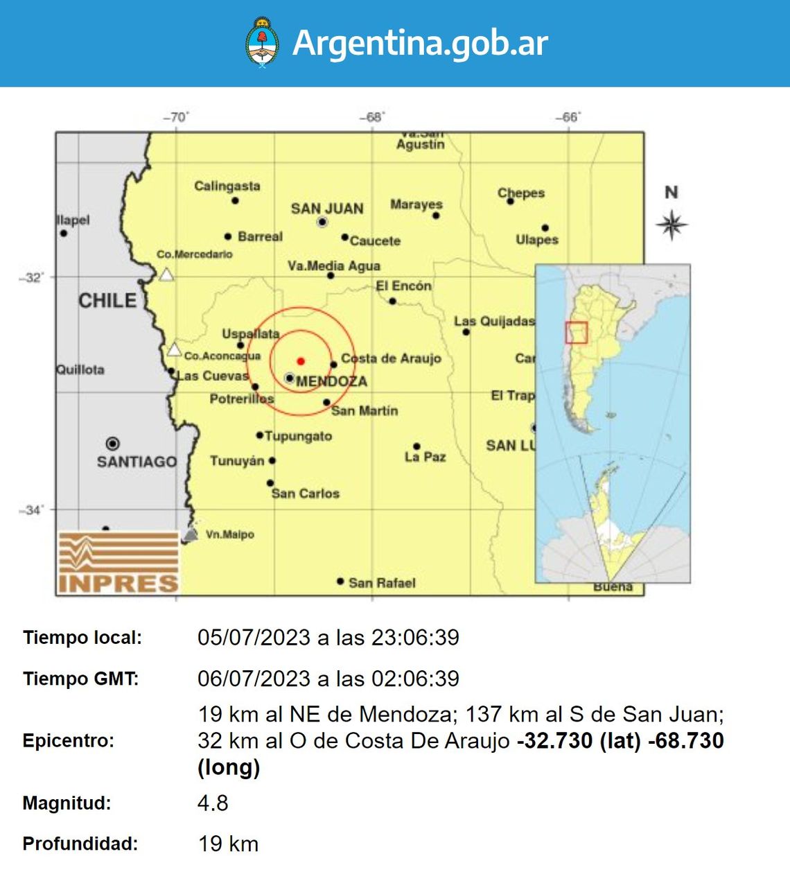 Mendoza se registró un sismo de 4 8 grados de magnitud