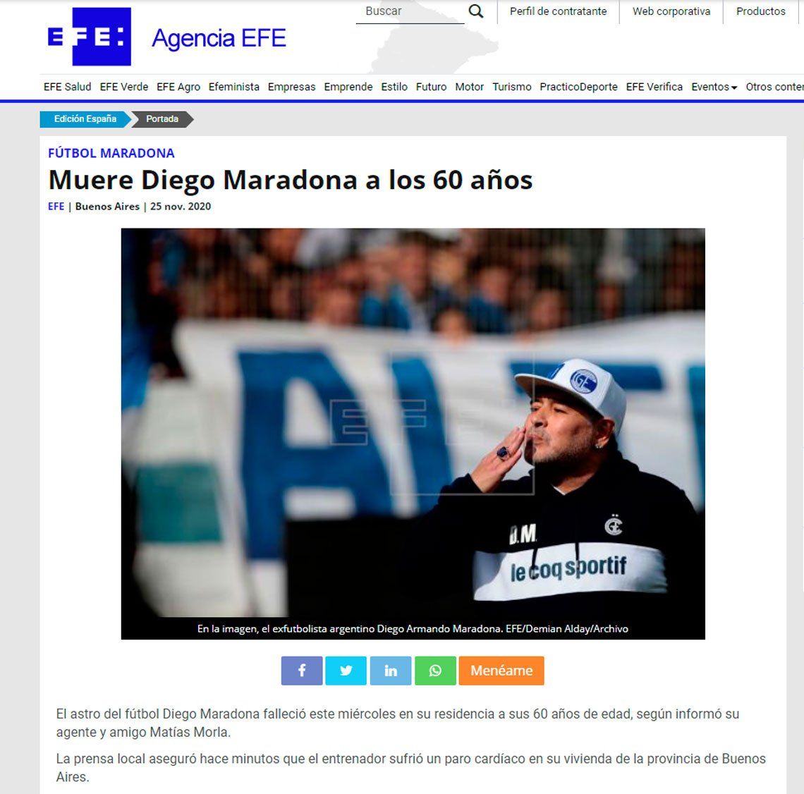 Las tapas de los principales portales del mundo lloran a Diego Maradona