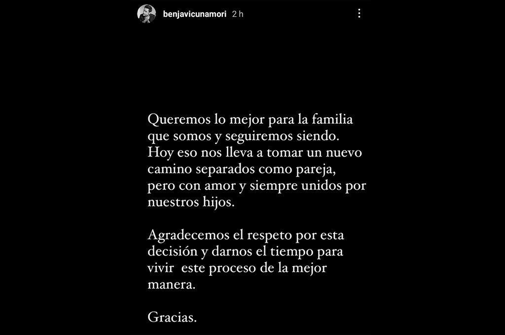 El posteo que Benjamín Vicuña realizó este viernes en su cuenta de Instagram.