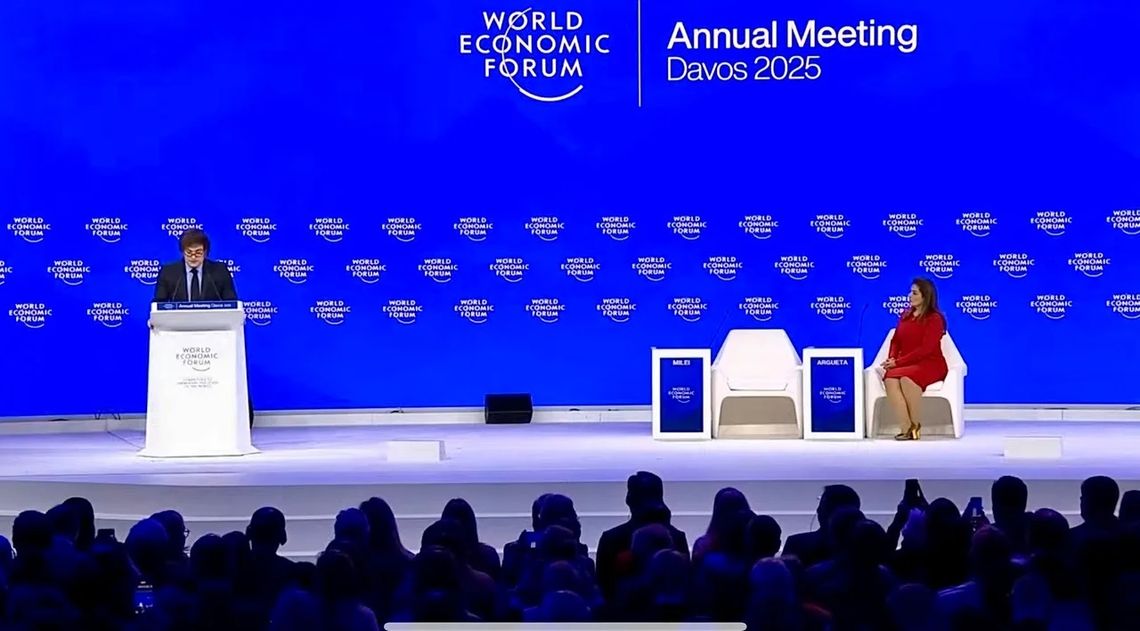 Milei durante su discurso en Davos. Foto NA.