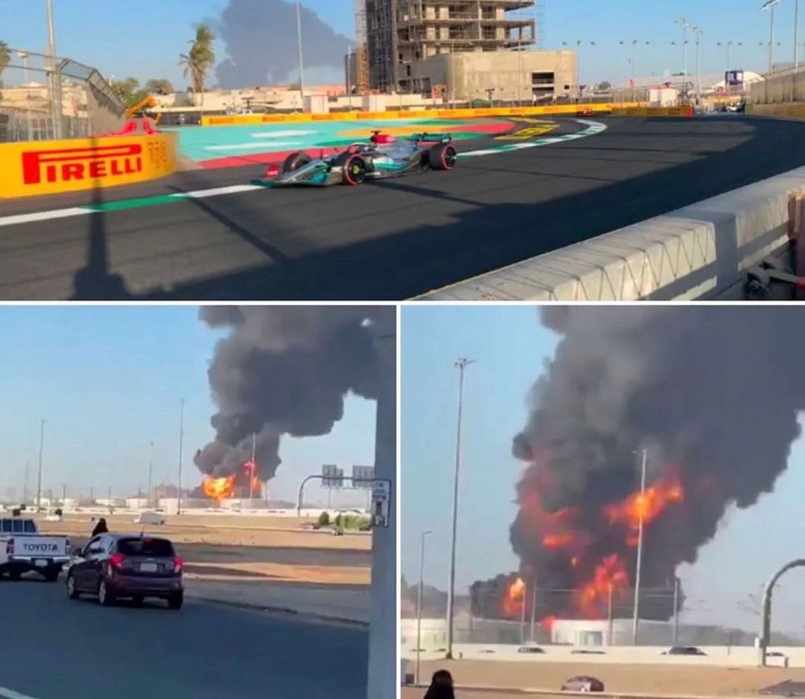 La densa columna de humo se veía perfectamente desde el circuito, lo que generó incertidumbre en la Fórmula 1.