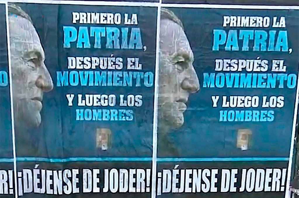 Los afiches tienen el perfil de Juan Domingo Per&oacute;n y una de sus 20 verdades. Captura de TV