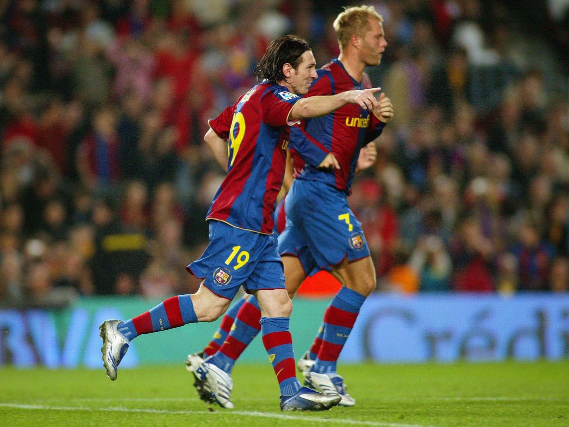 Leo Messi and Eidur Gudjohnsen en el Barcelona, en 2007.