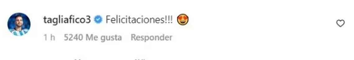 Tagliafico felicitó a la pareja por el embarazo.
