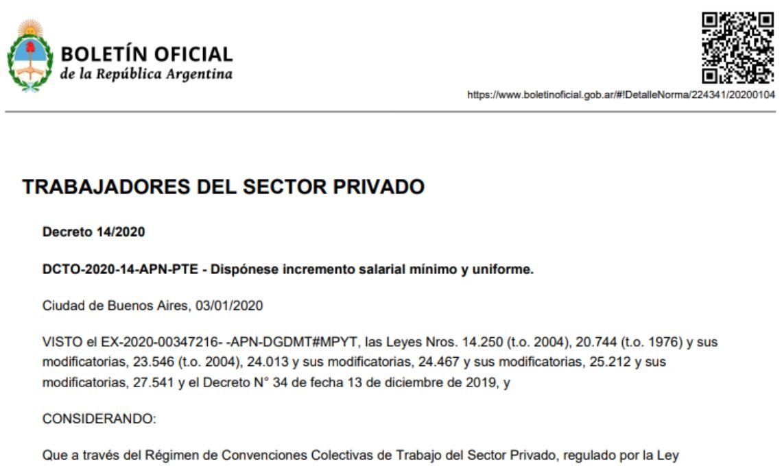 Aumento salarial a privados el texto completo del decreto que