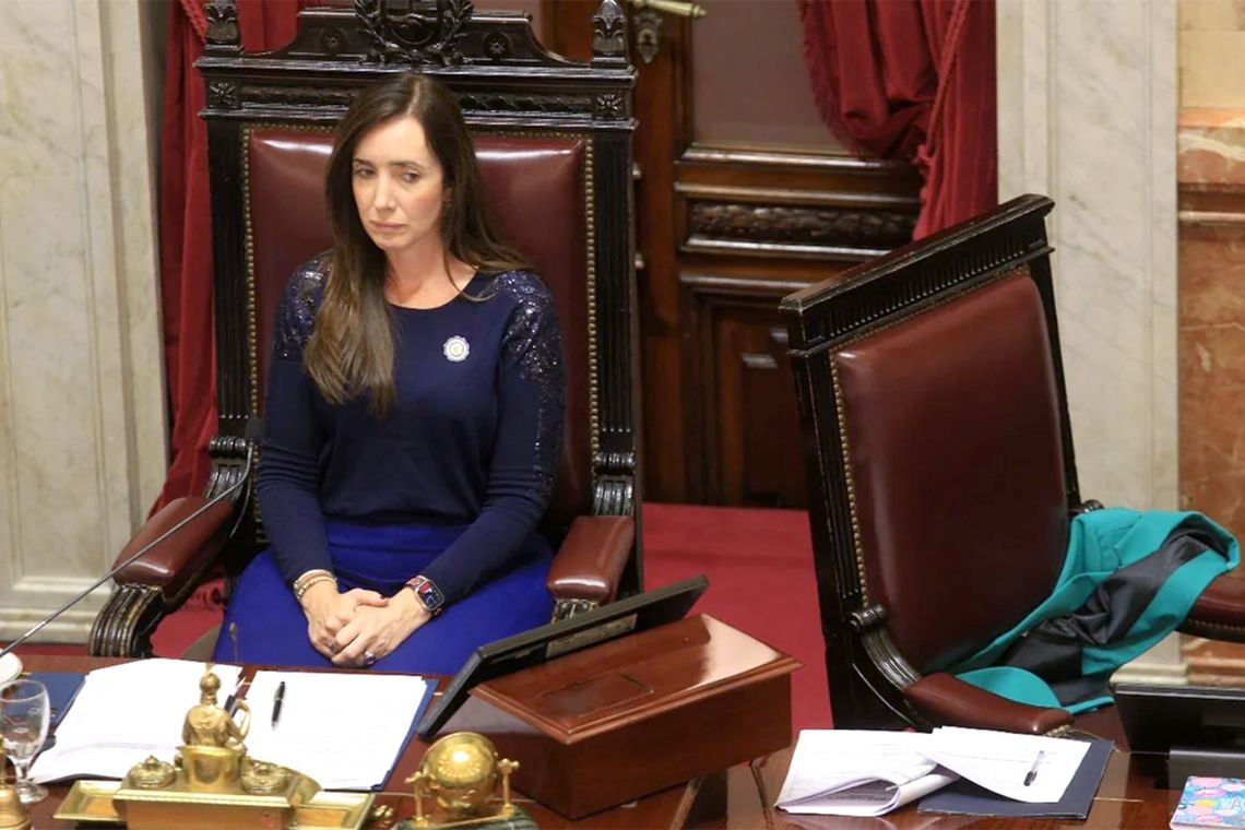El gesto de la vicepresidenta Victoria Villarruel en el Senado. Foto: NA.