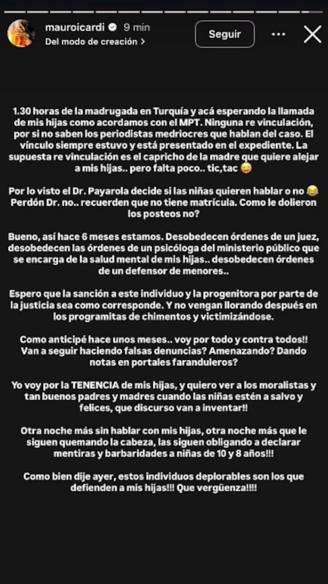 La historia que el futbolista subió a su perfil de Instagram.