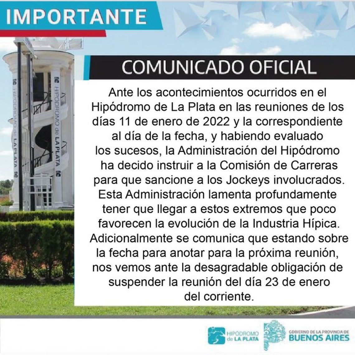 La Plata suspendió la reunión del jueves y la del domingo