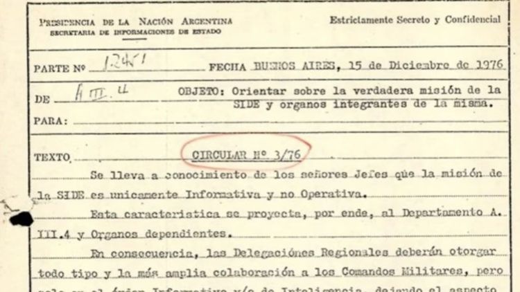 La SIDE reveló documentos desclasificados de la década del 70