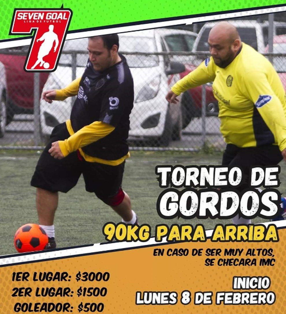 El afiche promocional del torneo de fútbol para gordos en México.