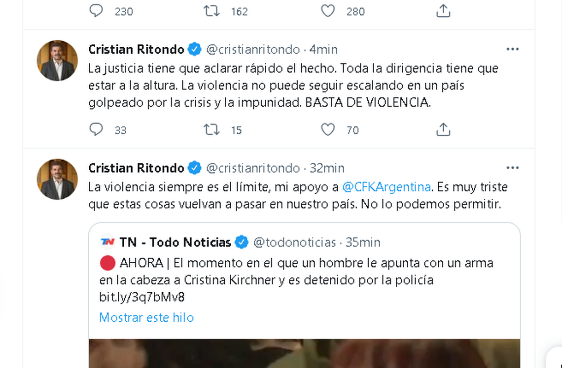 Repudian intento de asesinato a Cristina Fernández de Kirchner.