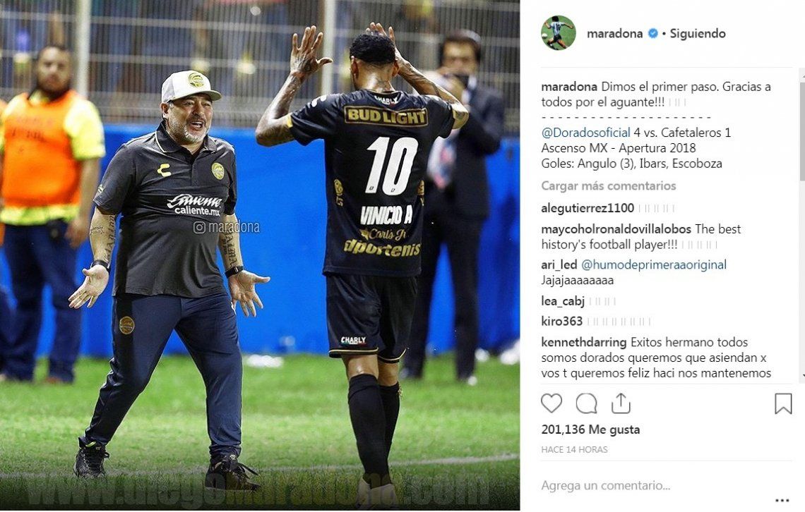 Maradona agradecido y con premios tras el début con goleada de los Dorados de Sinaloa