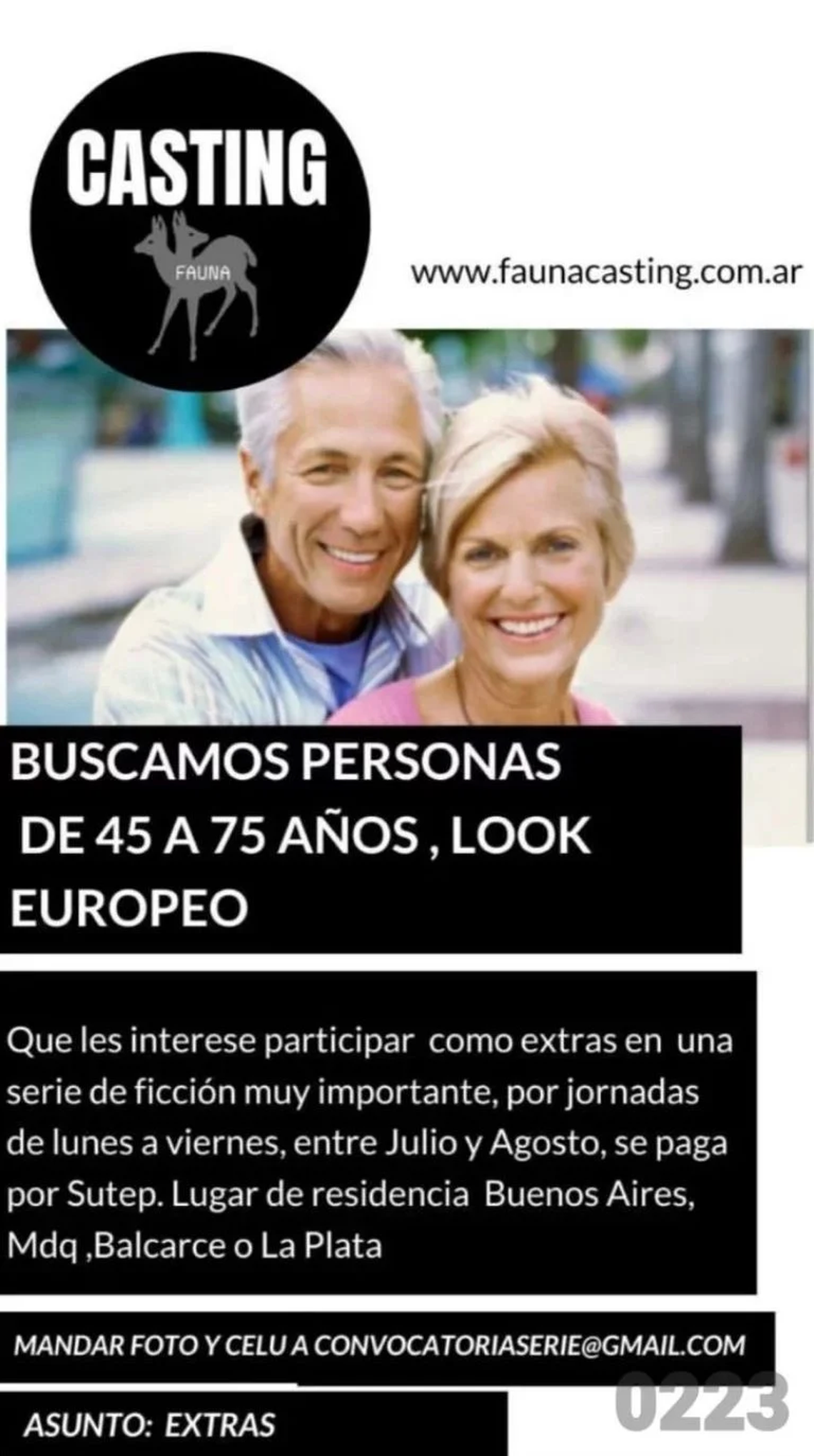 El casting que difundió Faunacasting.com.ar.