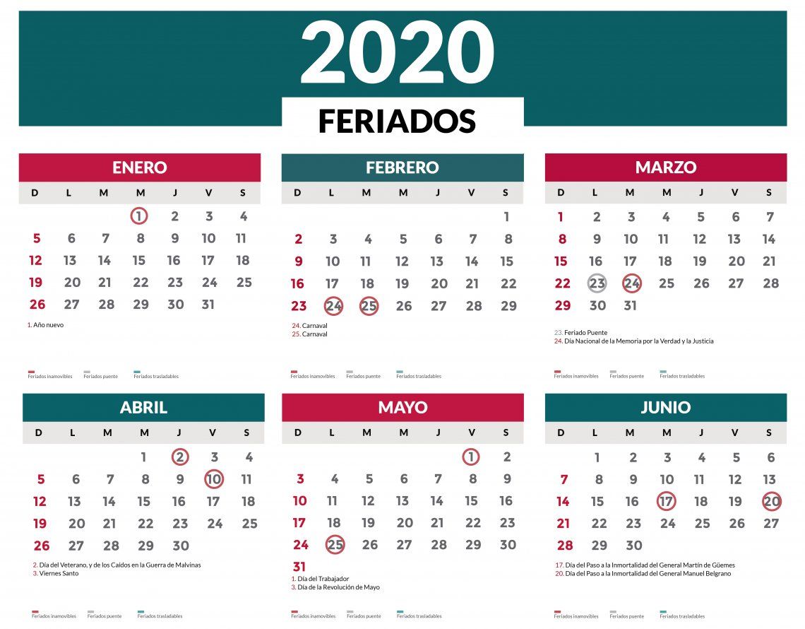 Feriados 2020 en Argentina: el calendario completo