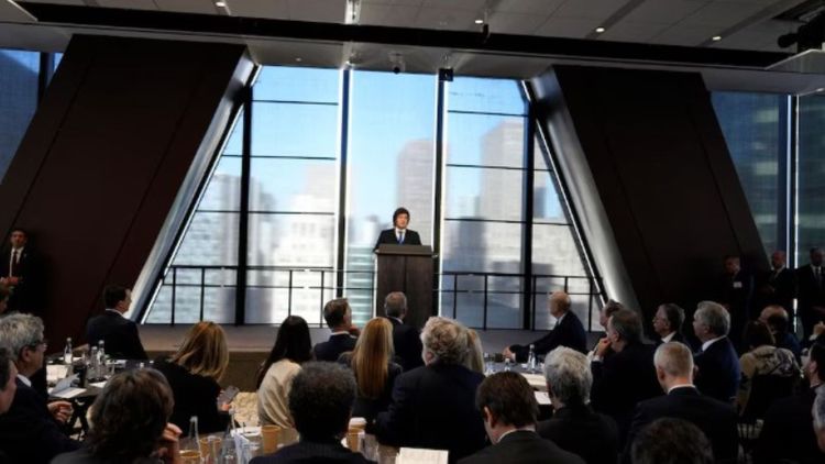 Javier Milei durante la inauguración de la Argentina Week, en Nueva York.&nbsp;