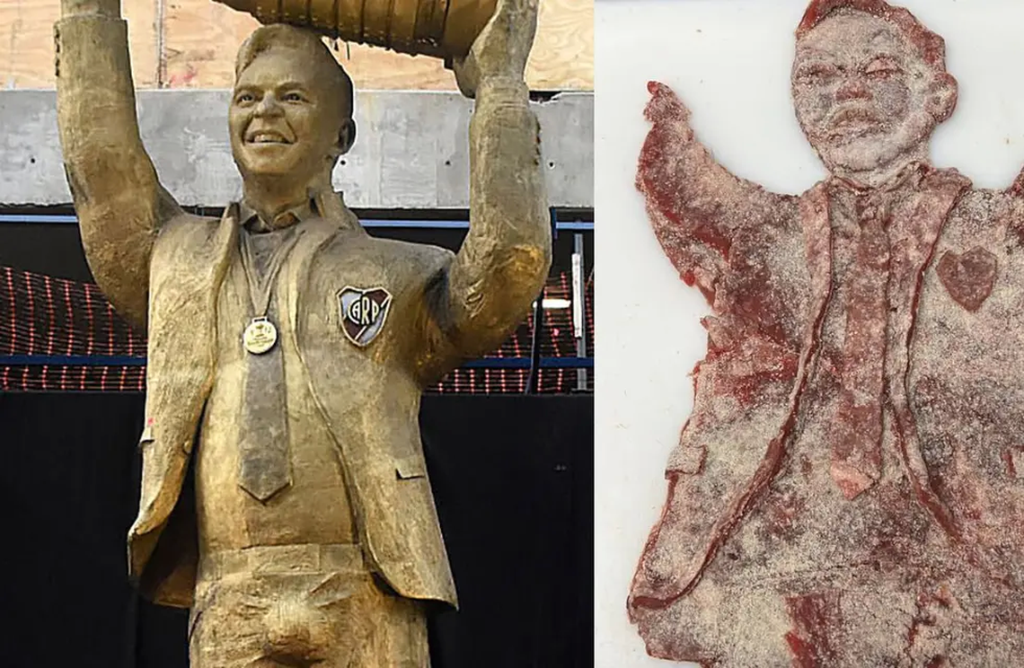 La estatua de Marcelo Gallardo fue recreada en una milanesa de carne.