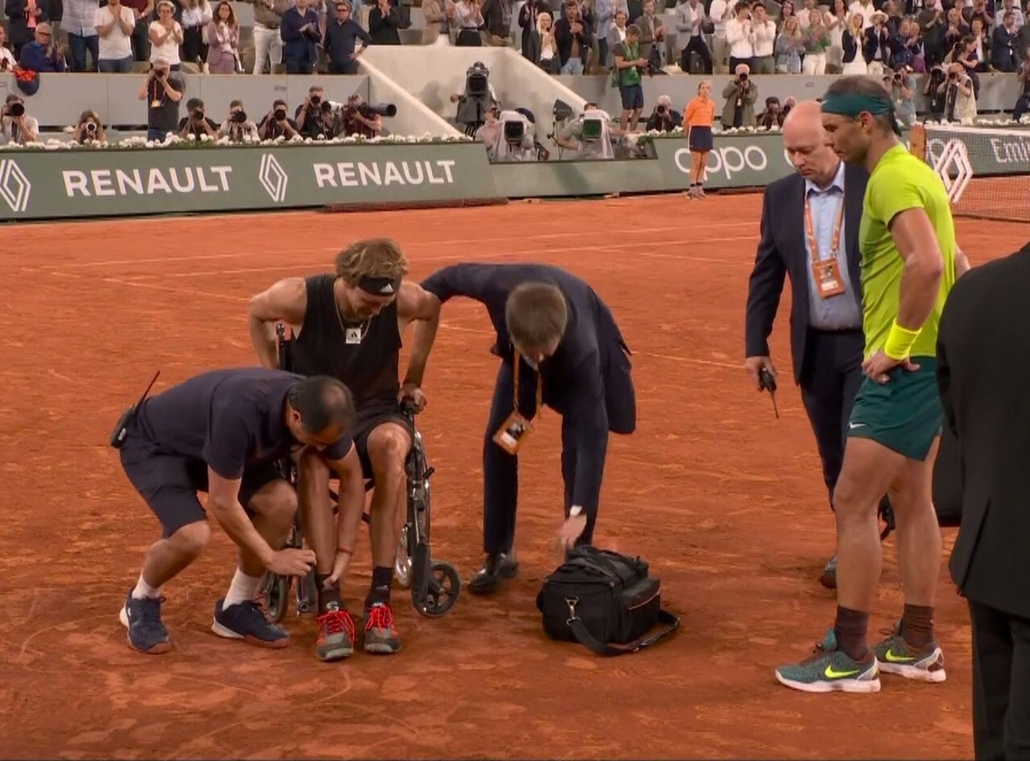 Roland Garros: Zverev se lesionó y Nadal es finalista