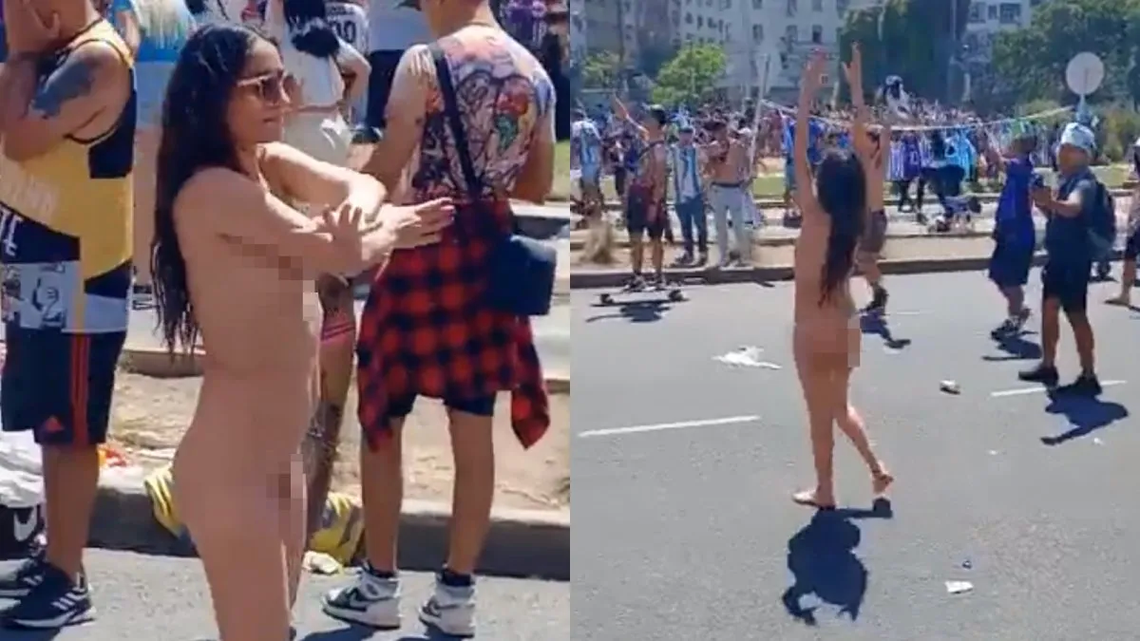Una mujer paseó desnuda durante los festejos en el Obelisco.