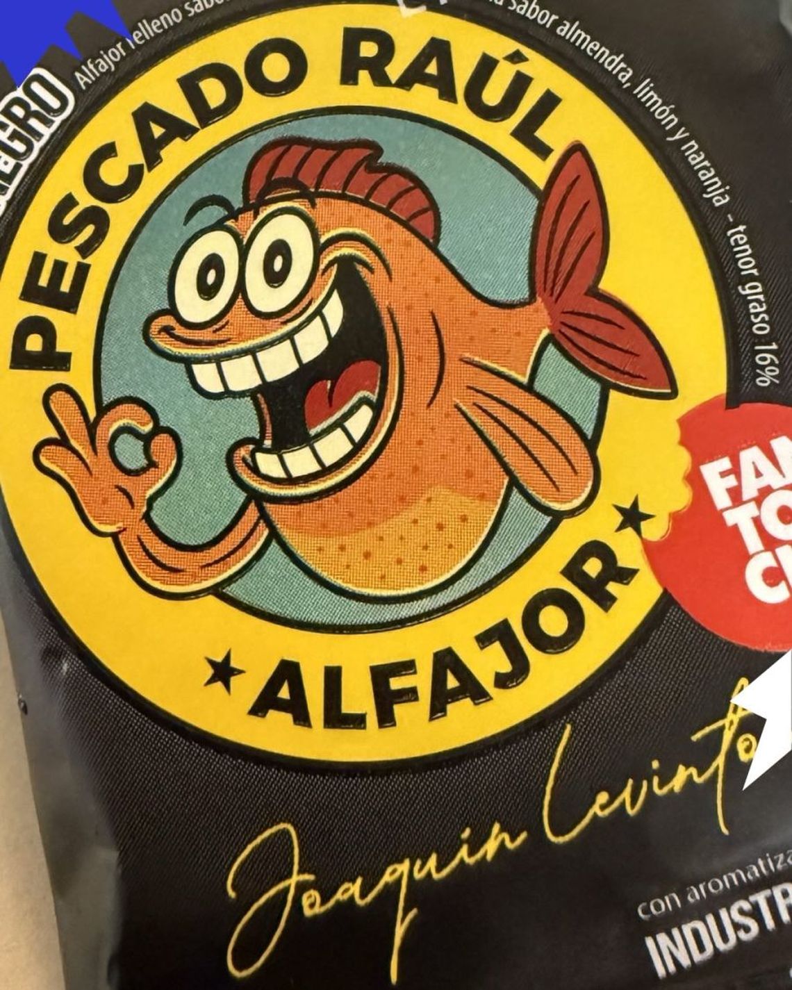 Pescado Raúl, el alfajor que sacó Joaquín Levinton. Pescado Raúl, el alfajor que sacó Joaquín Levinton.