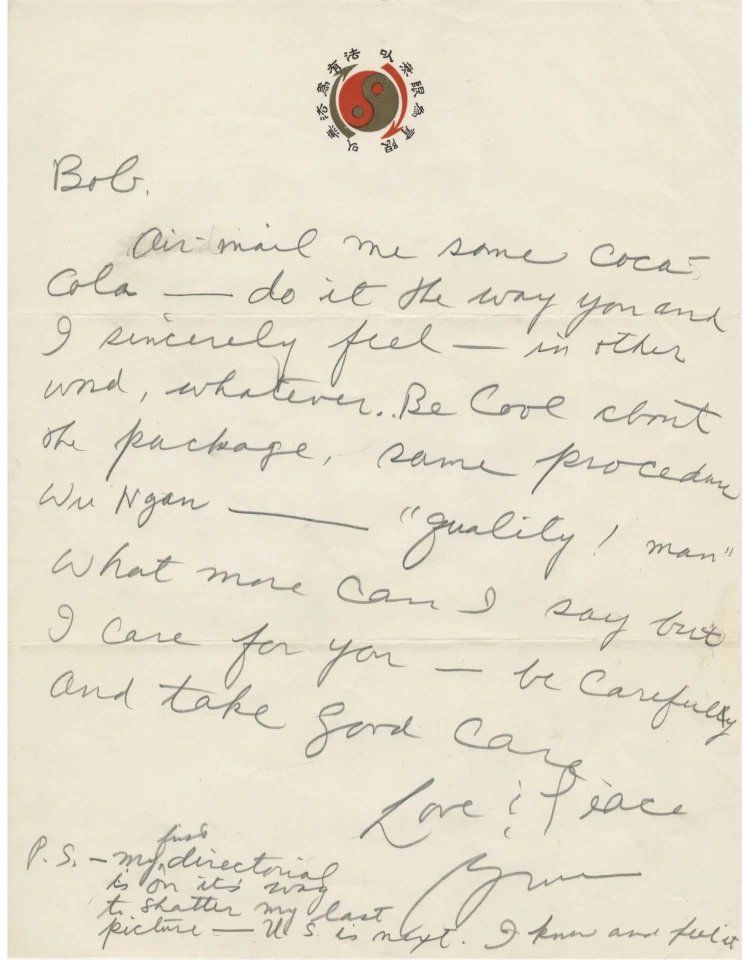 Carta escrita a mano de Bruce Lee pidiendo drogas