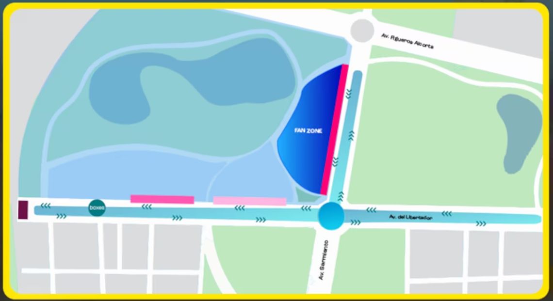 El circuito que recorrerá Franco Colapinto en la exhibición de Buenos Aires. El circuito que recorrerá Franco Colapinto en la exhibición de Buenos Aires.