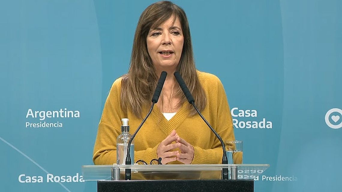 La portavoz presidencial Gabriela Cerruti en su habitual conferencia de prensa.