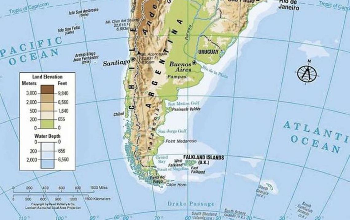 En el mapa se denomina Falkland a las Islas Malvinas.