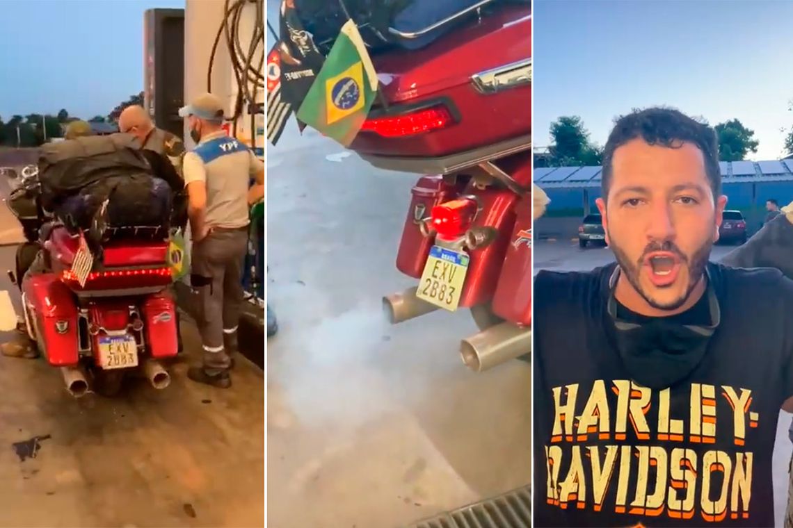 Le cargó por error gasoil a una caravana de brasileños que viaja en Harley Davidson