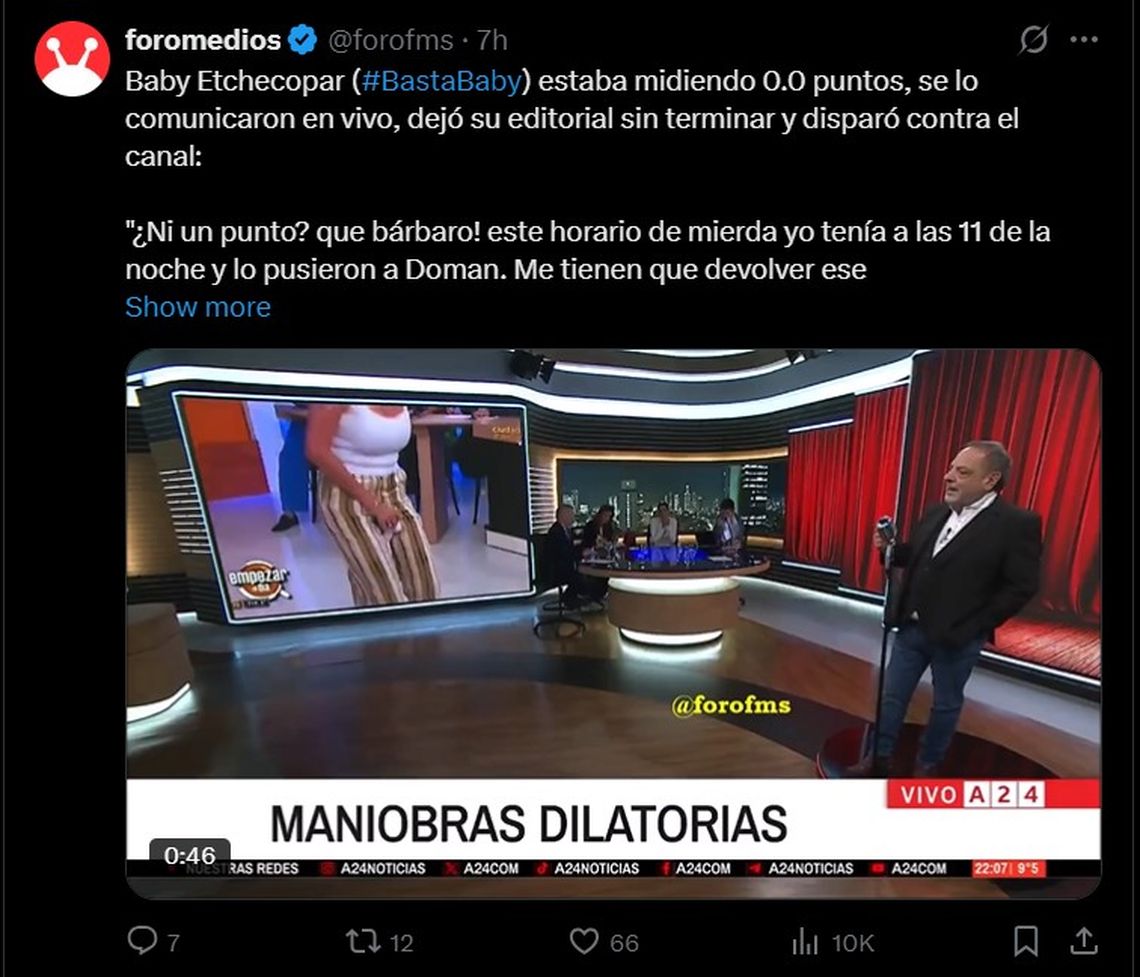 El enojo del conductor, en vivo. 