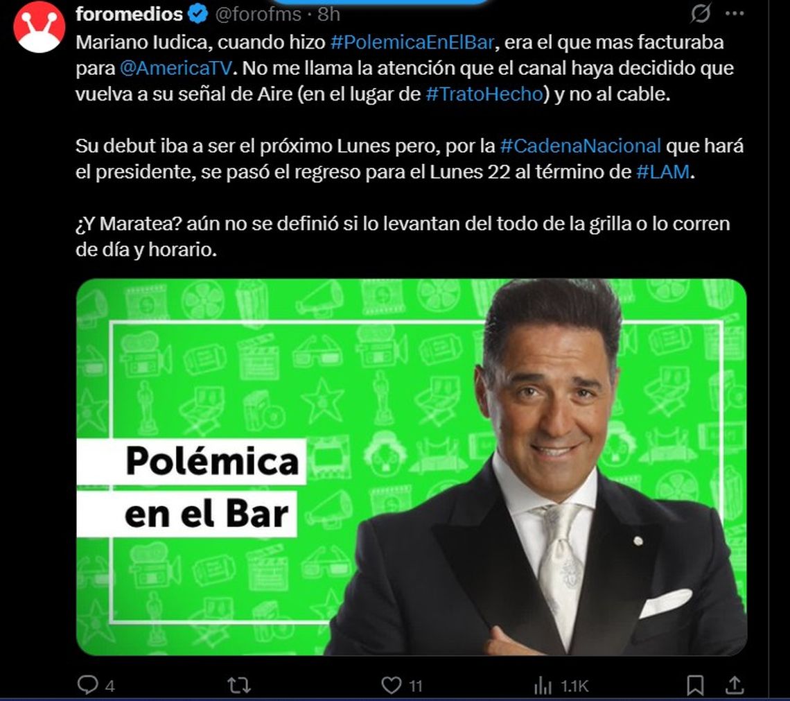 Mariano Iúdica es el nuevo conductor del prime time del canal. 