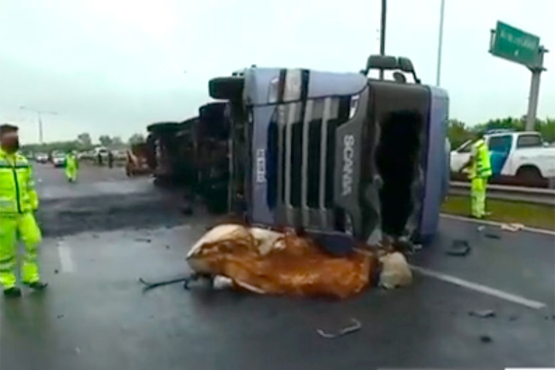 Caos en Panamericana por el vuelco de un camión
