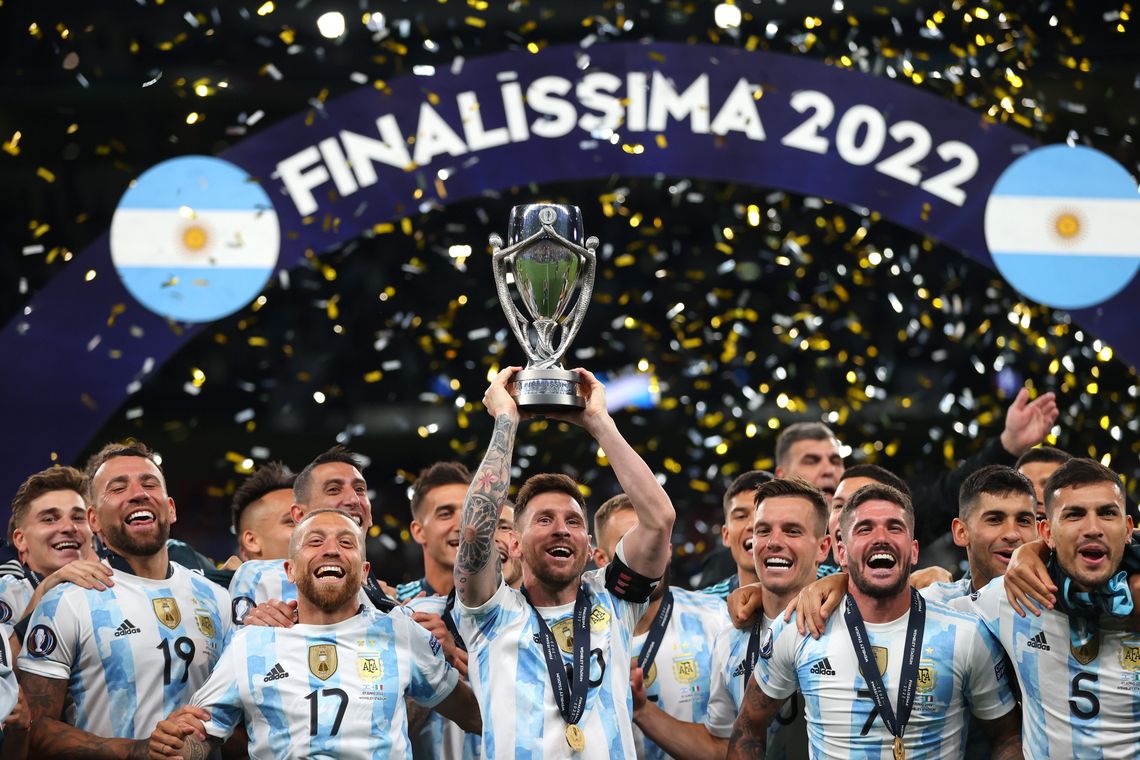 El festejo argentino tras  el triunfo en la Finalissima