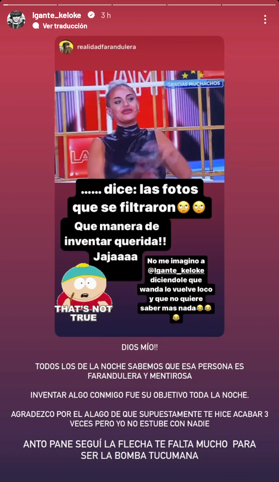 L-Gante habló de Anto Pane, la influencer que le dio un beso y desmintió  una relación