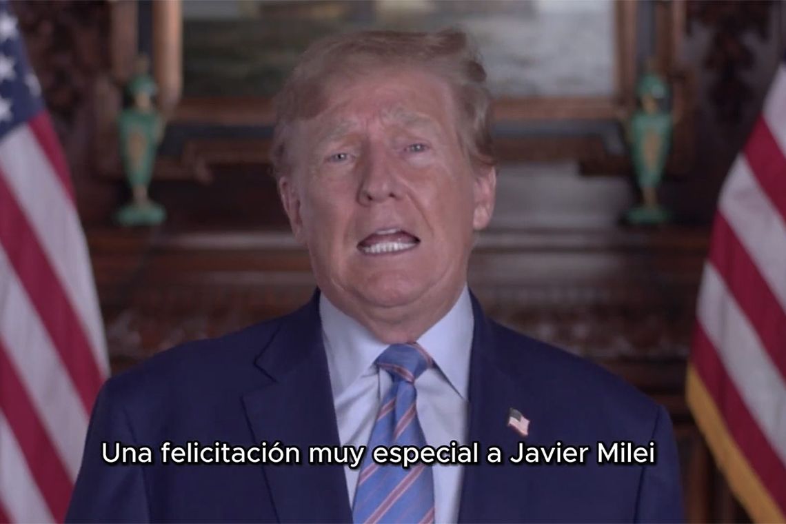 El expresidente de EEUU Donald Trump le envió un mensaje en video a Javier Milei. Captura.