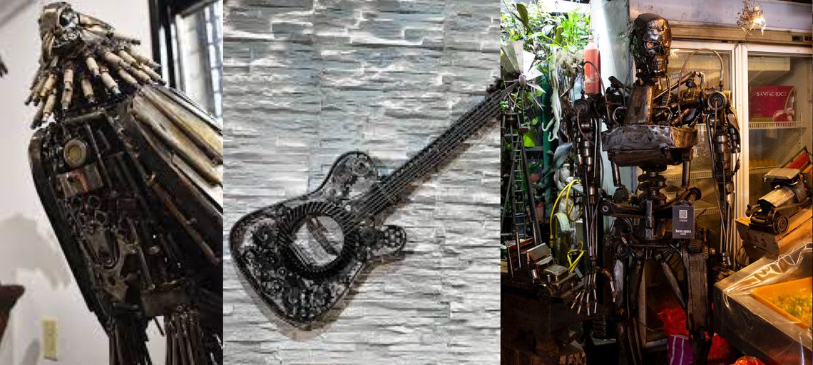 El águila, la guitarra electrica o el Terminator, son algunas de las obras en metal que Darío Lepera exhibe en 