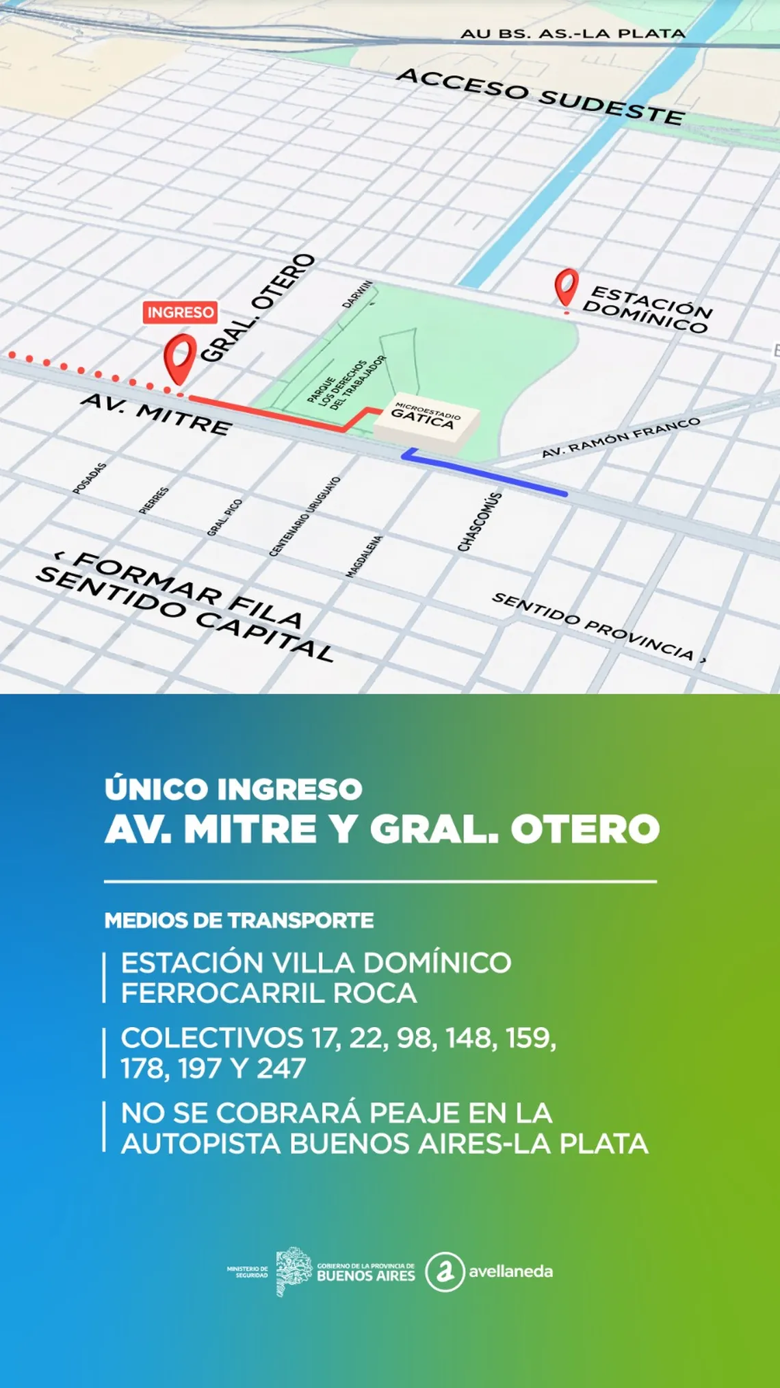 El mapa con los accesos y cómo llegar al velorio del Indio Solari.