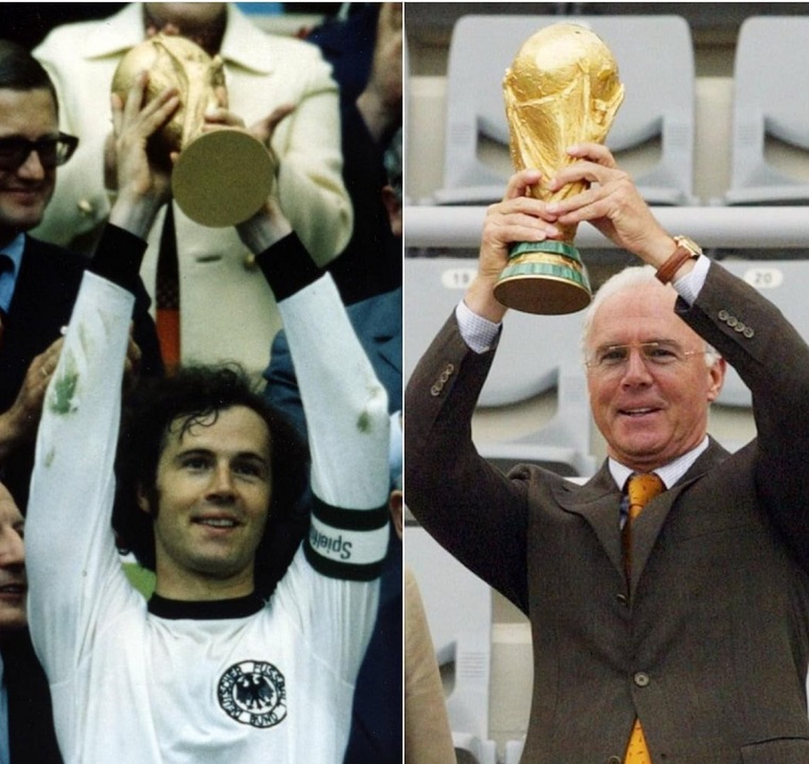 Beckenbauer con la Copa del Mundo en 1974 y 1990.