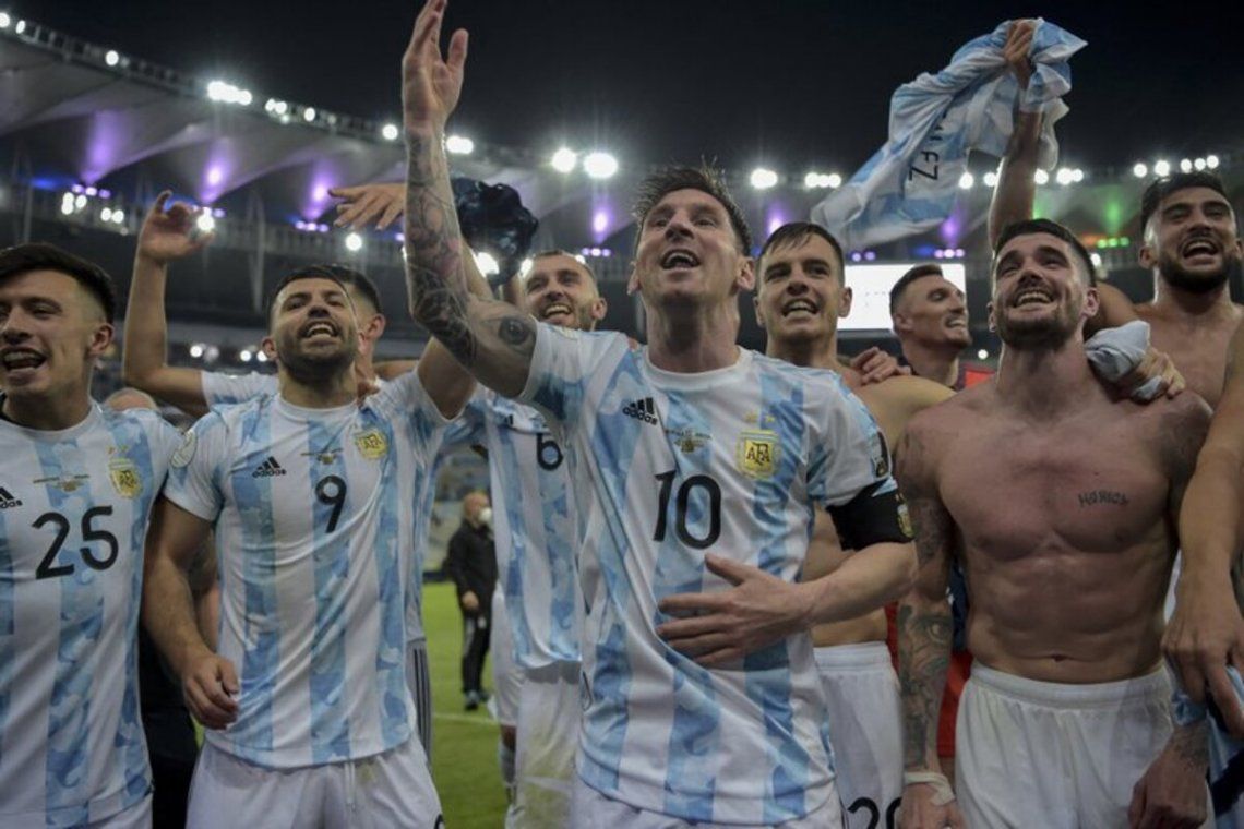 La selección argentina festejando la final de la Copa América. 