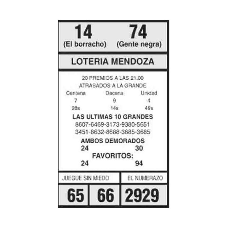 LOS NUMEROS LOTERIA MENDOZA