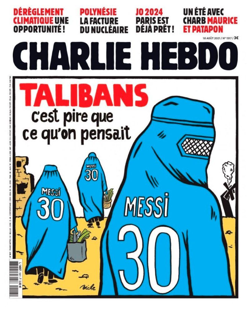 La nueva y polémica tapa de Charlie Hebdo tiene a Messi y los talibanes como protagonistas.