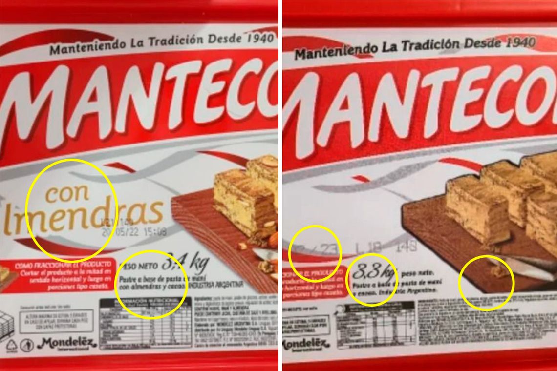 Hay diferencias visibles al comparar las etiquetas del original (a la izquierda) con el falso (a la derecha).