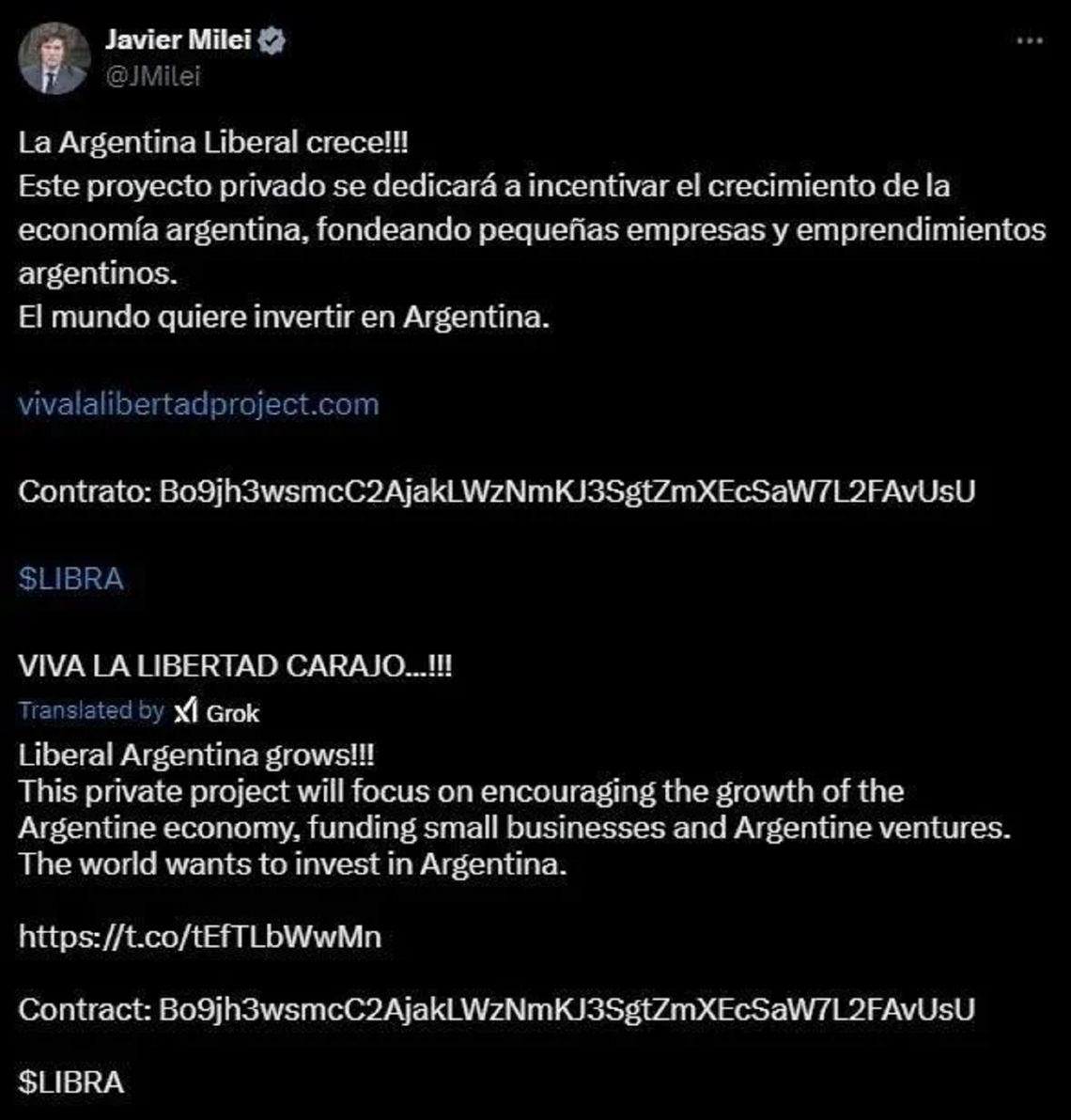 El primer posteo del presidente sobre el tema: estuvo fijo varias horas y luego de la polémica lo borró.