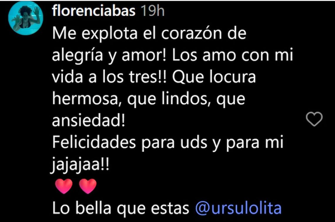 Florencia Bas, esposa de Darín, también expresó su alegría por convertirse en abuela. 