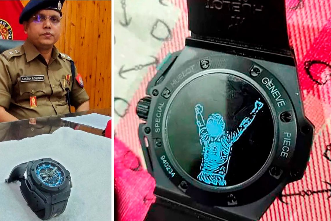 El costoso reloj personalizado para Maradona que la Policía de India logró recuperar.