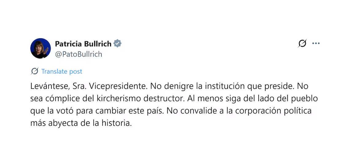 El tuit de Patricia Bullrich contra Victoria Villarruel. 