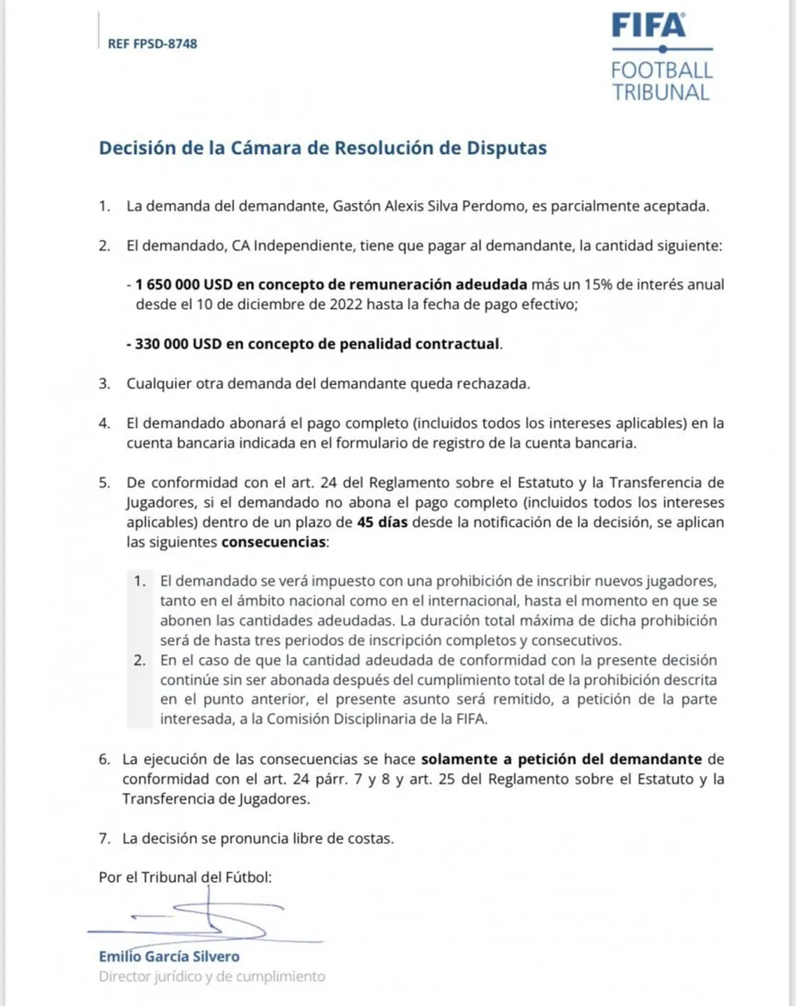 La FIFA condenó a Independiente