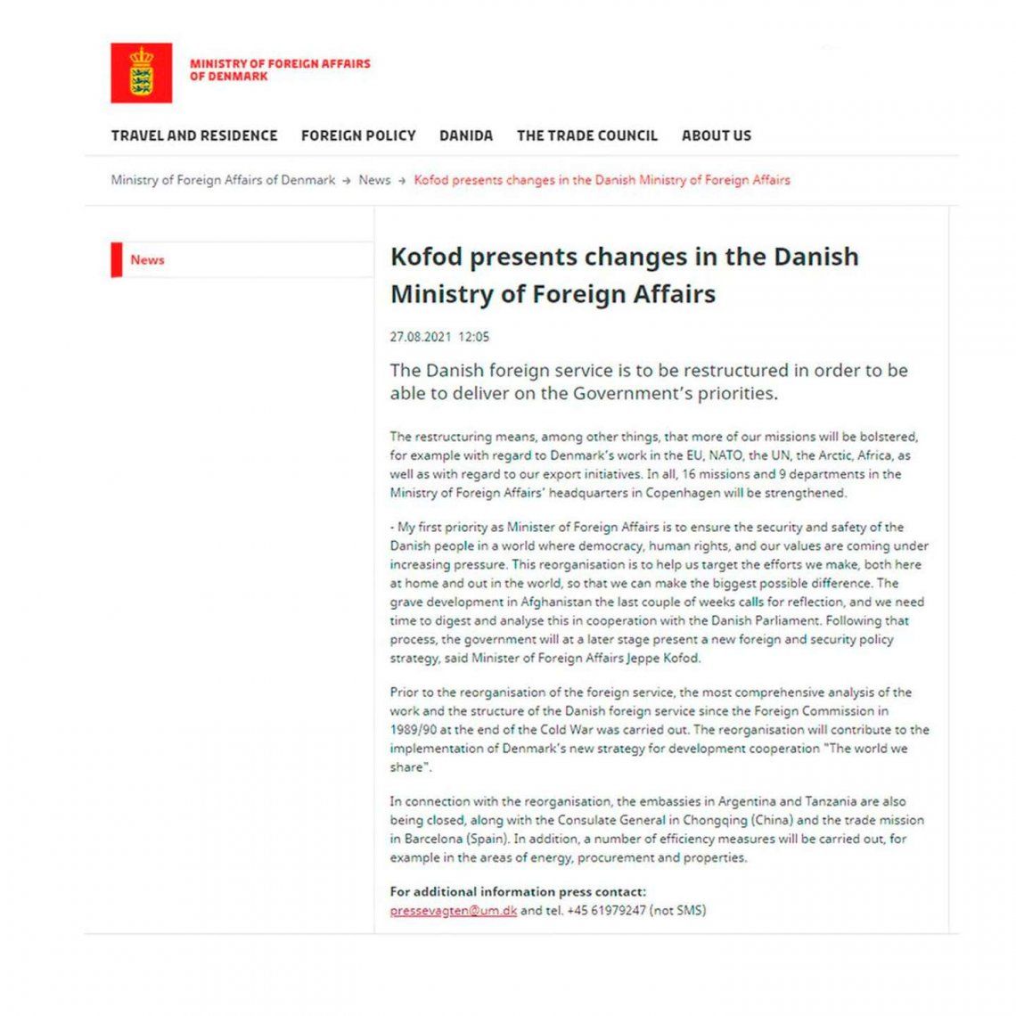 Dinamarca cierra su Embajada en la Argentina