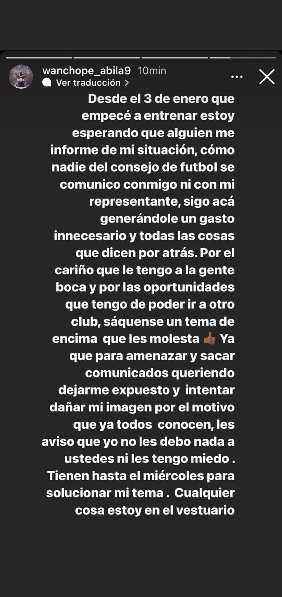 El comunicado de Wanchope bila
